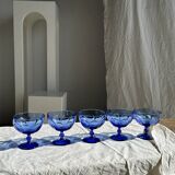 5 blue glass stemmed ice cream bowls