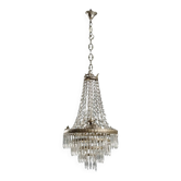 Antique chandelier in the shape of a balloon in silver-plated metal and glass, 20th century.