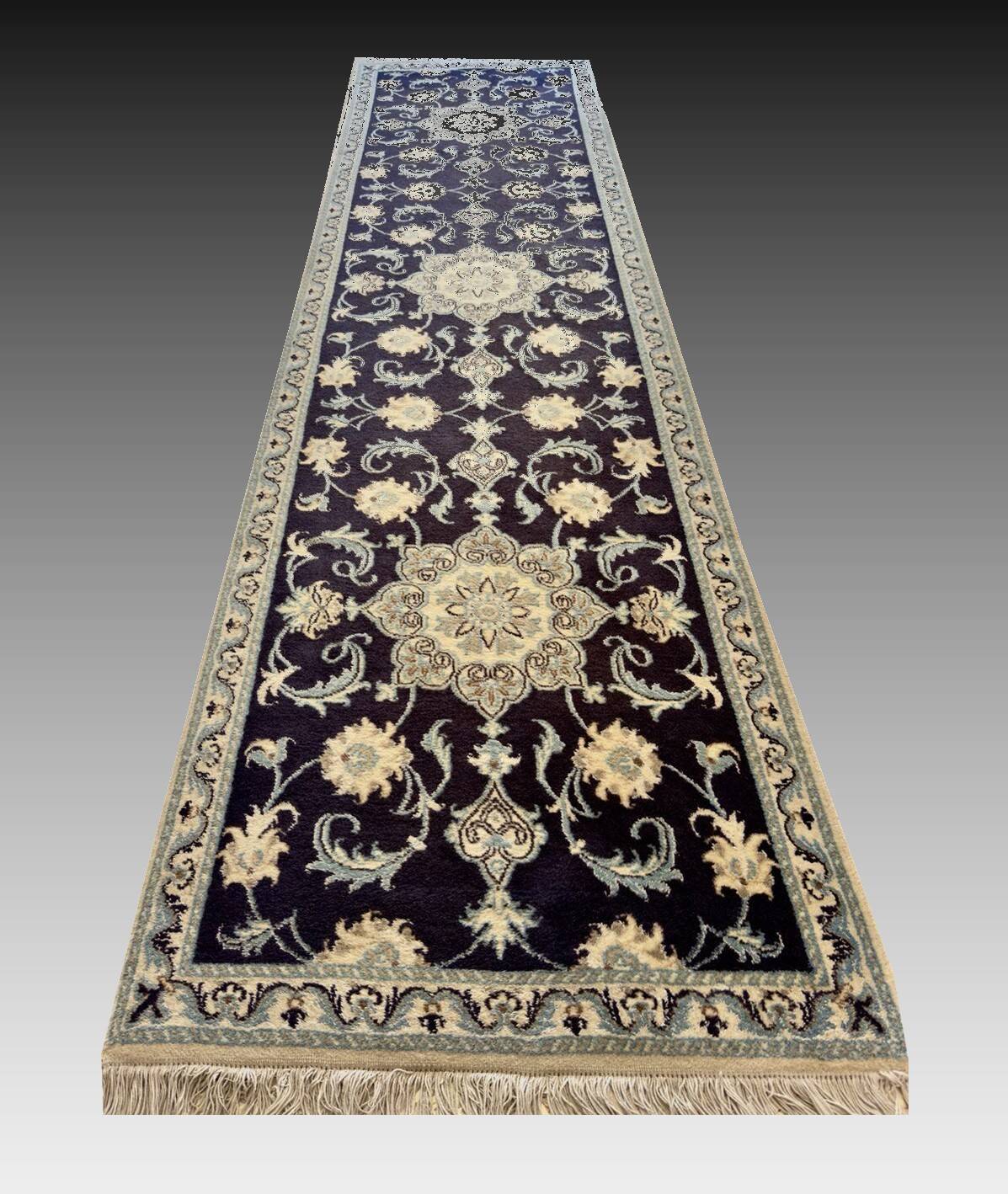 Oriental Rug Iran Nain Wool and Silk: 0.77 X 2.94 Meters