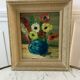 Painting still life bouquet flowers framed 50s