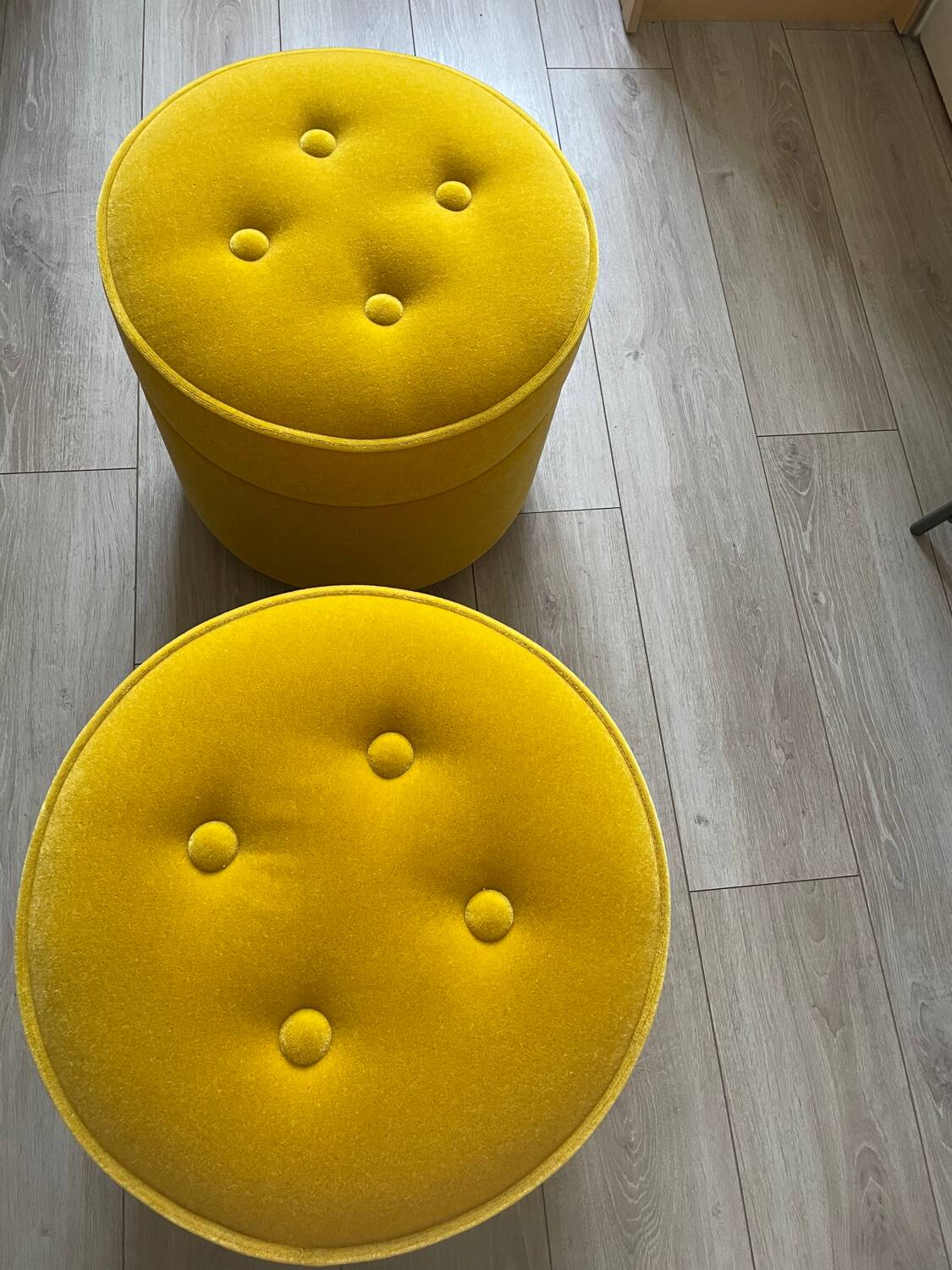 India Mahdavi velvet pouffe stool