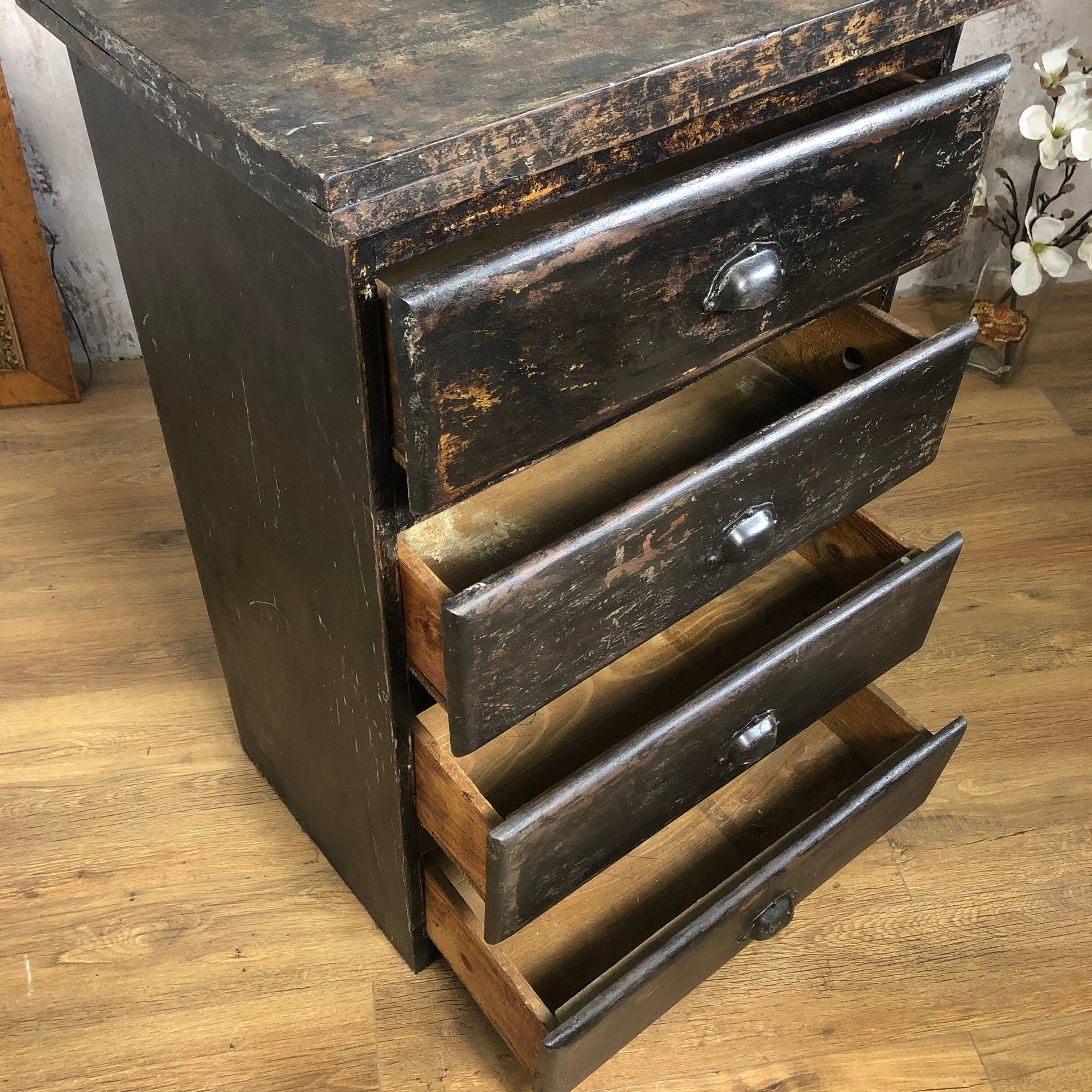 Former wooden workshop dresser, black patina