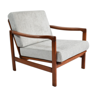 Vintage scandinavian armchair, designer Z.Baczyk, 1960s, light grey fabric