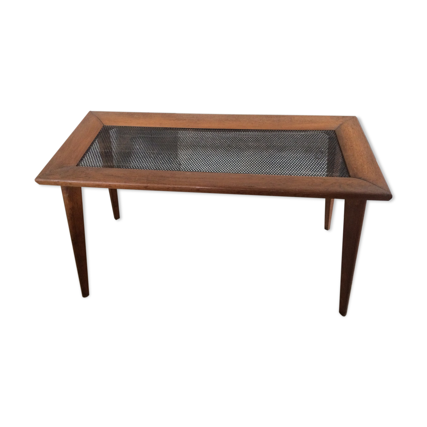 Wood and perforated metal coffee table