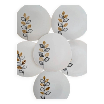Lot de 6 assiettes plates vintage Niderviller style Capron Vallauris