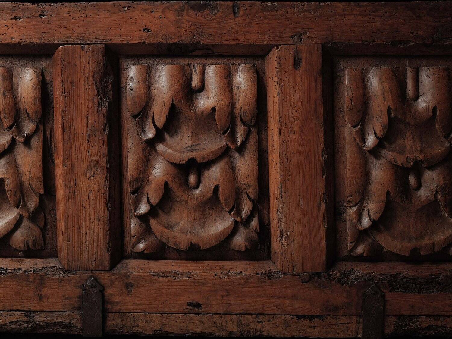 Carved solid wood bench-chest, 18th century