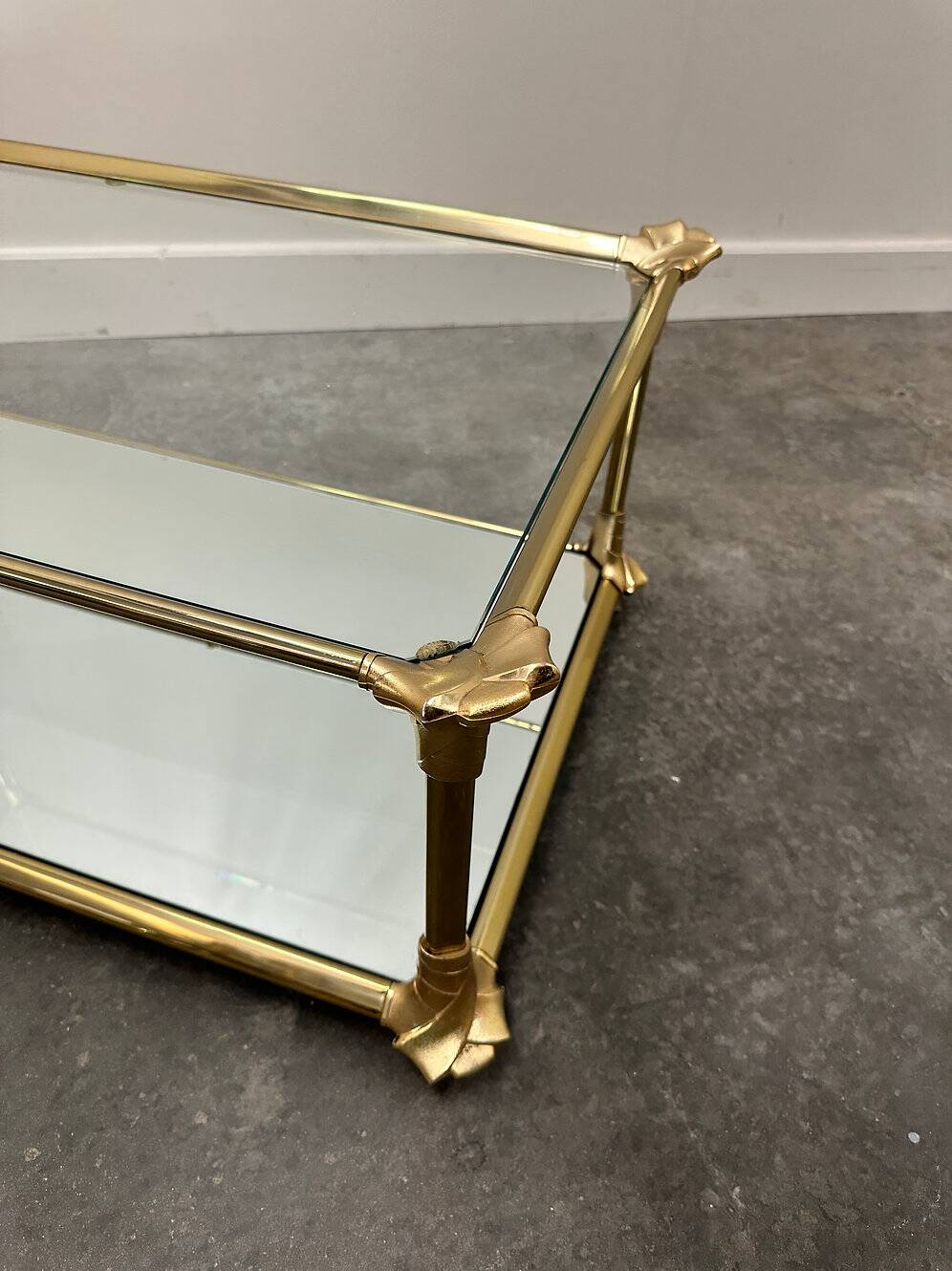 Elegant vintage mirrored brass coffee table, 1980s France.