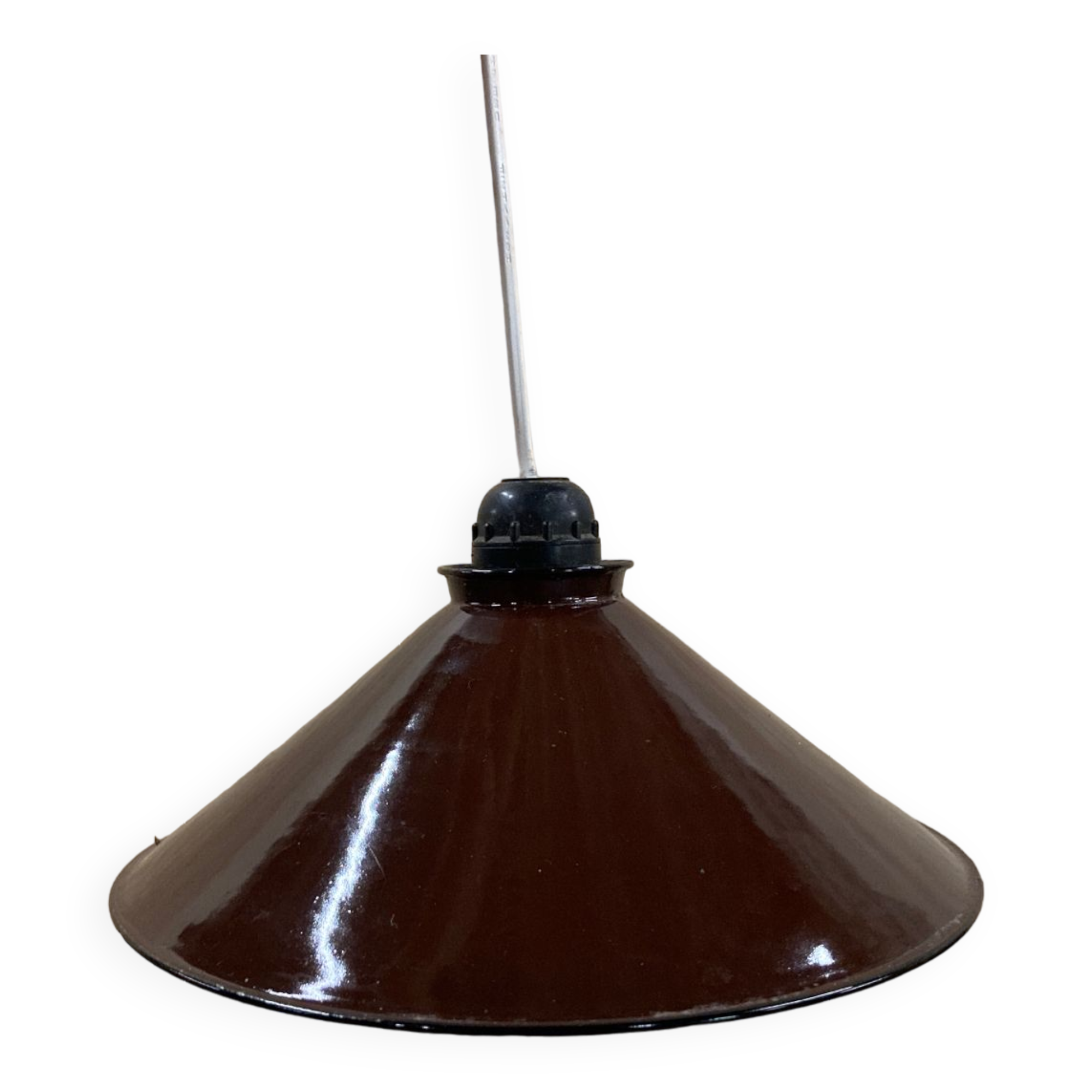 Suspension industrielle en tôle émaillée marron et blanc