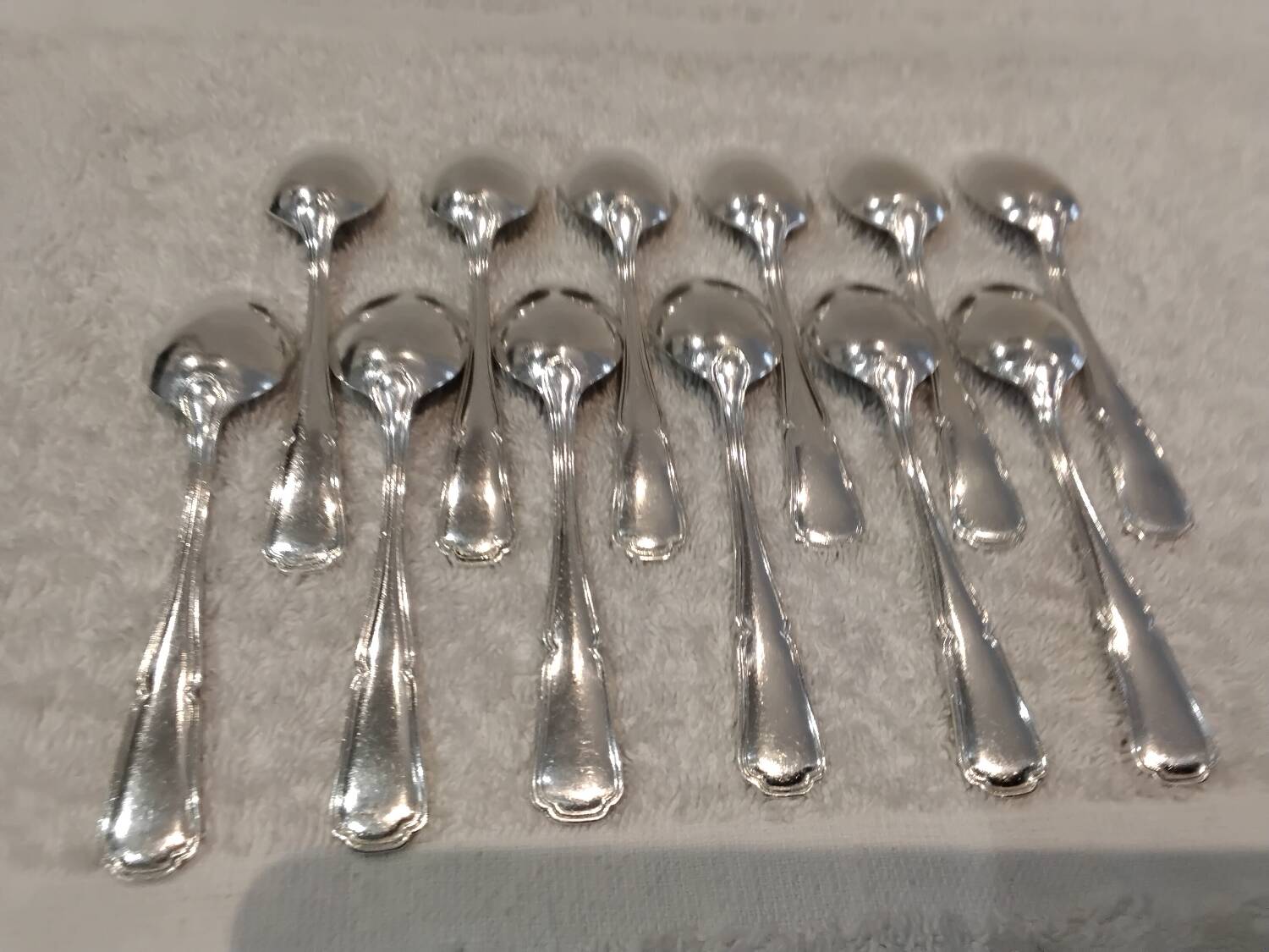 12 silver-plated metal mocha spoons by silversmith Guillaumot, Contours 11.6cm