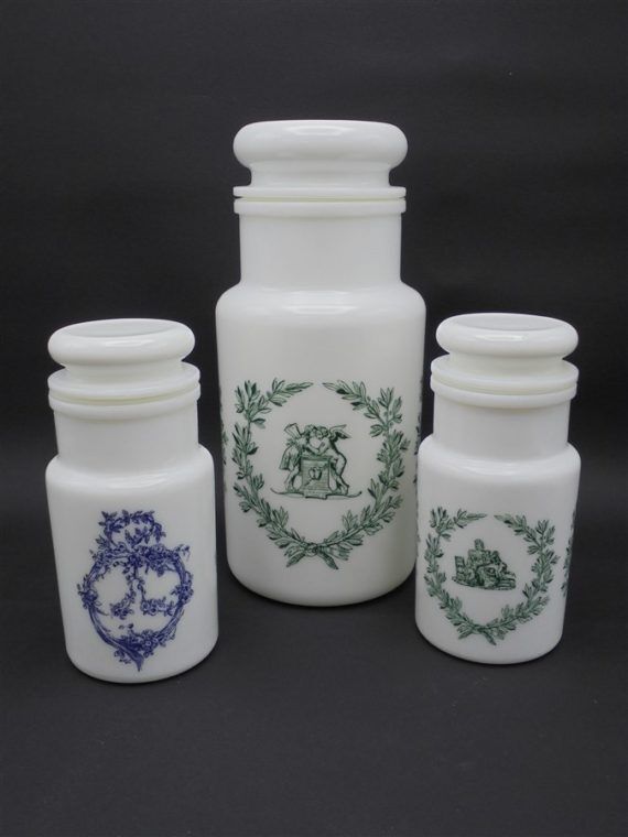 Set of 3 opal glass jars