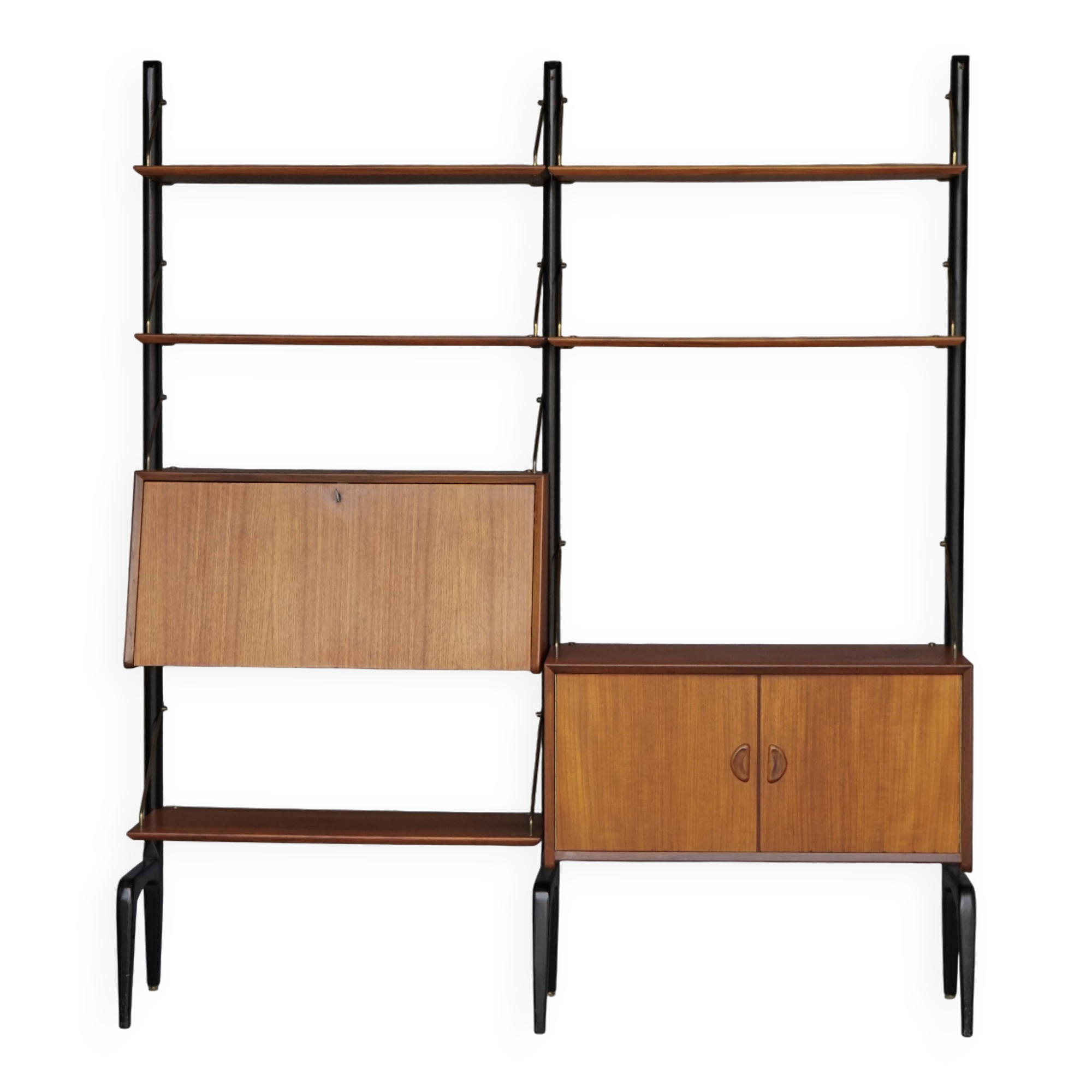 Meuble mural modulaire en teck par Louis van Teffellen pour Wébé. Années 1950