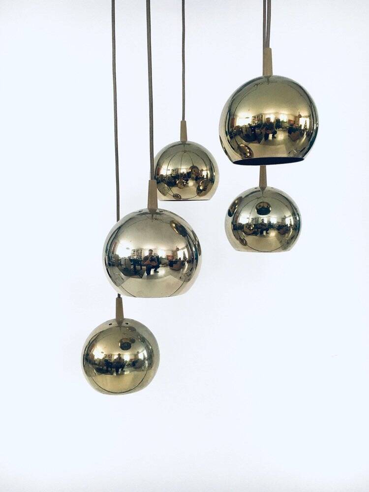 Golden Cascade 5-Ball Ceiling Lamp, Italy, 1980s