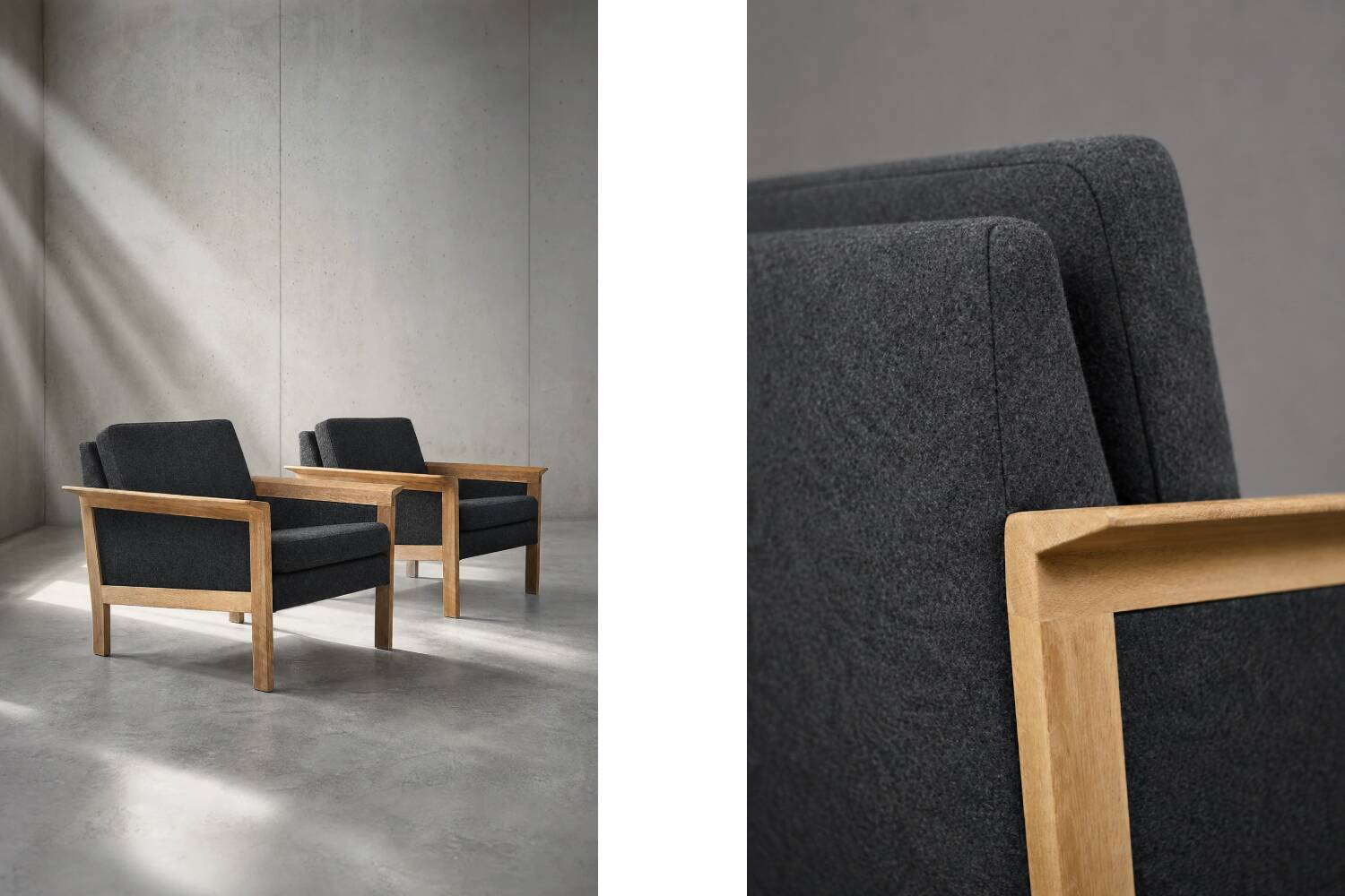 Vintage Mid-Century Danish Modern Oak & Felt Lounge Chairs, 1960s, Set of 2