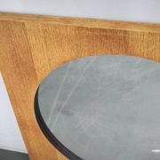 Miroir carré en placage de chêne tchèque des années 1970 avec verre circulaire