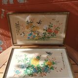 Set of 2 old framed hand-painted canvases signed