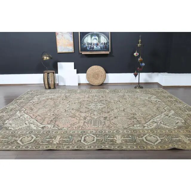 1970s Vintage Persian Handmade Wool Orange Area Rug 298x370