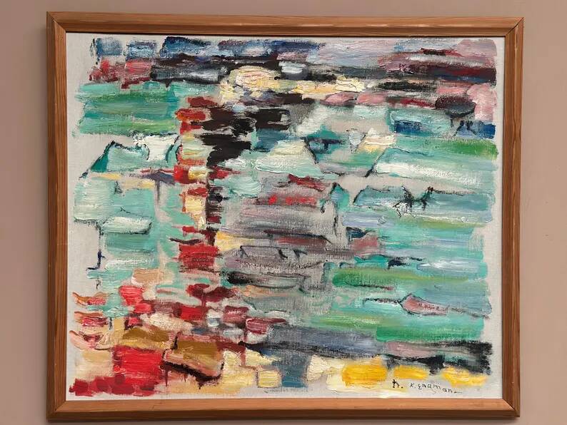 Swedish Oil on Canvas“Abstract Composition” by Klas Engman– Vintage &Framed