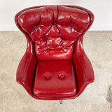 Vintage design tufted red sky leather lounge egg chair 1970s