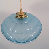 Art Deco pendant light in blue glass and brass
