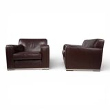 Set of 2 B&B Italia Maxalto Apta Imprimatur leather armchairs by Antonio Ci