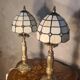 pair of bedside lamps in gilded bronze with glass shade