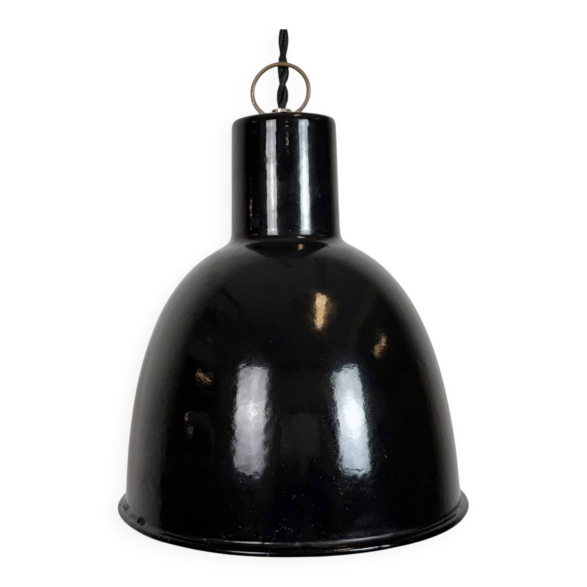 Small Industrial Black Enamel Ceiling Lamp, 1950s