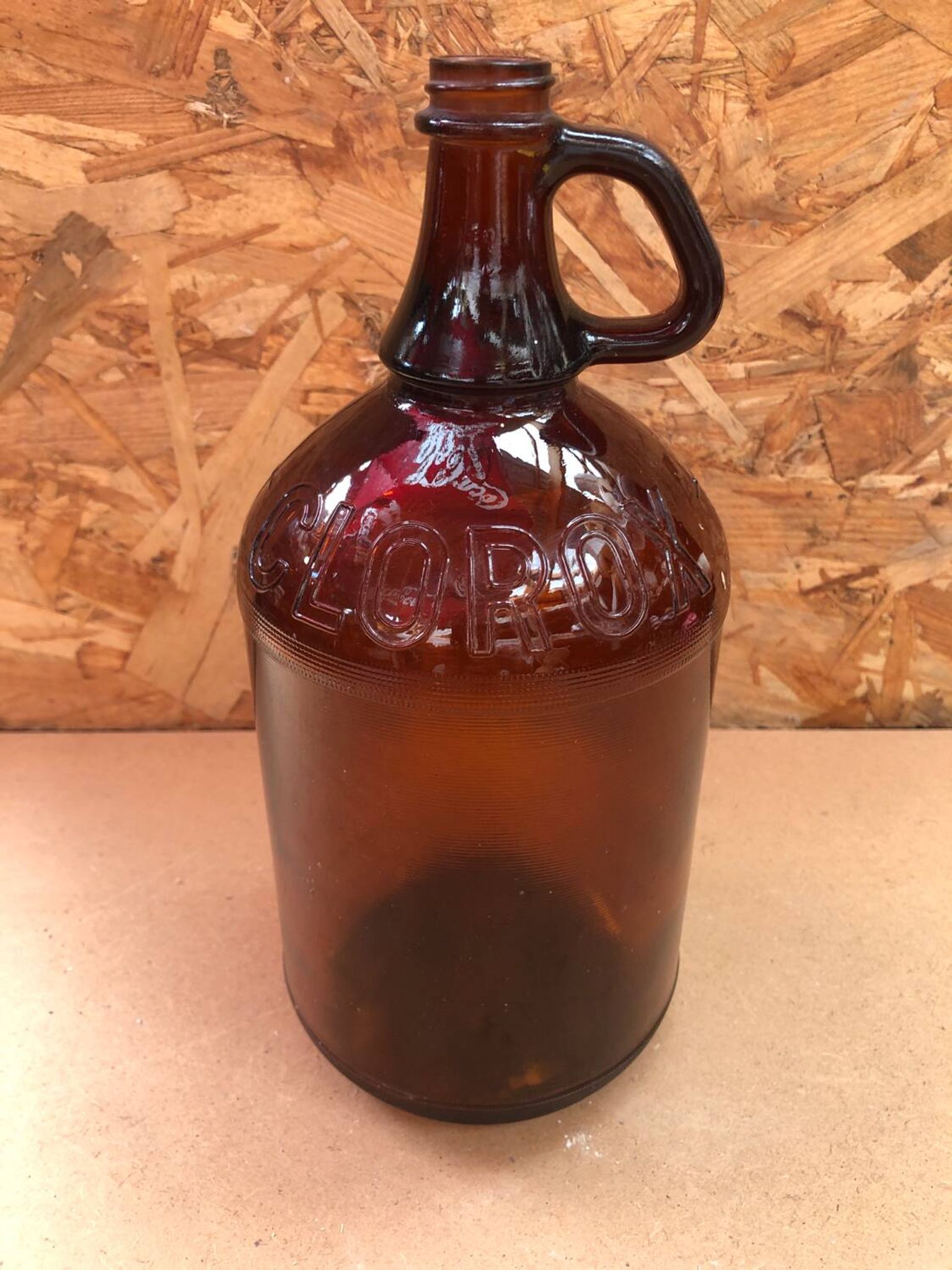 Ancienne Bouteille Dame Jeanne CLOROX Verre Marron Vintage #A941
