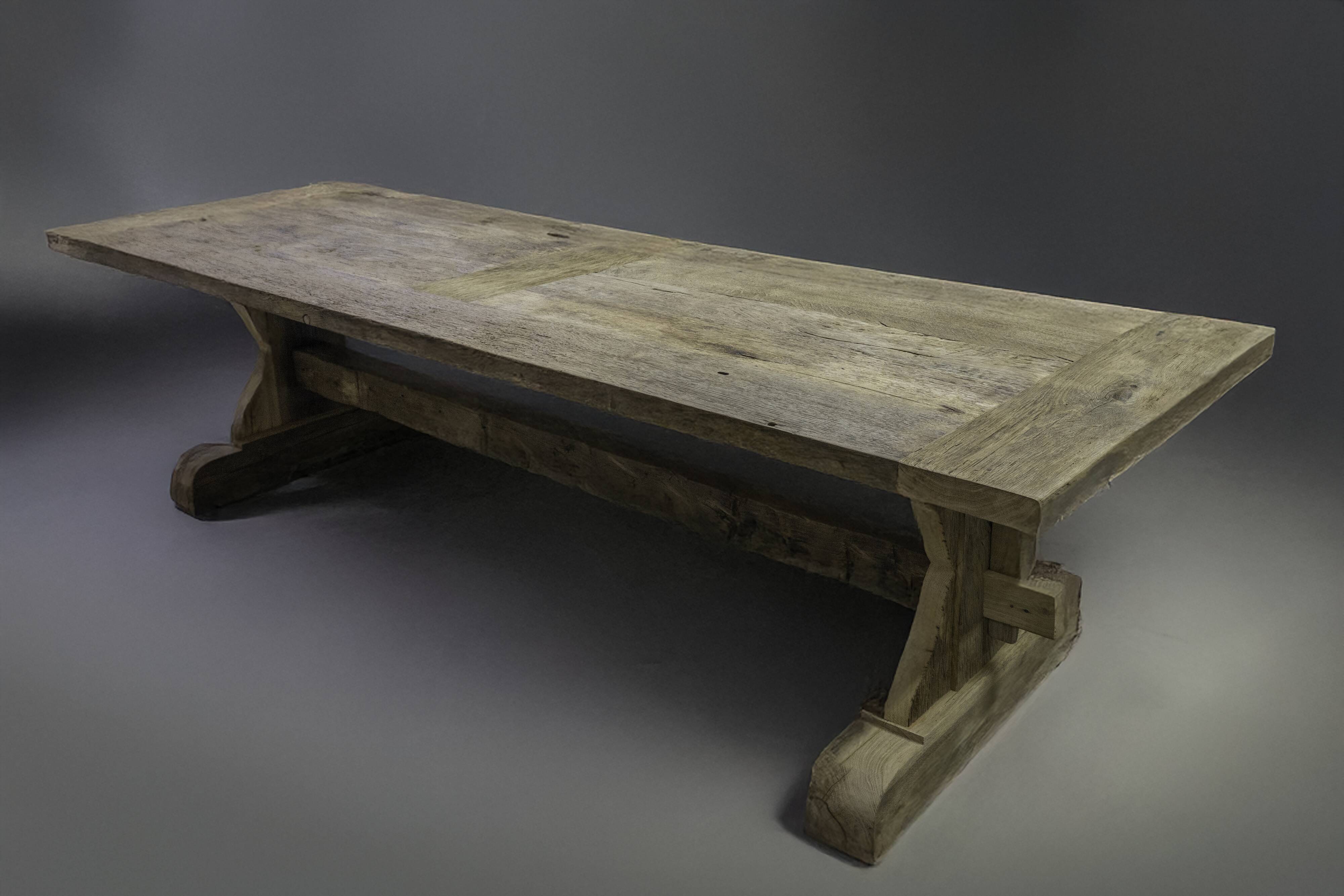 Grande table à manger en chêne massif récupéré, 280 × 100 × 75 cm
