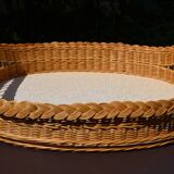 Large original tray in vintage woven rattan
