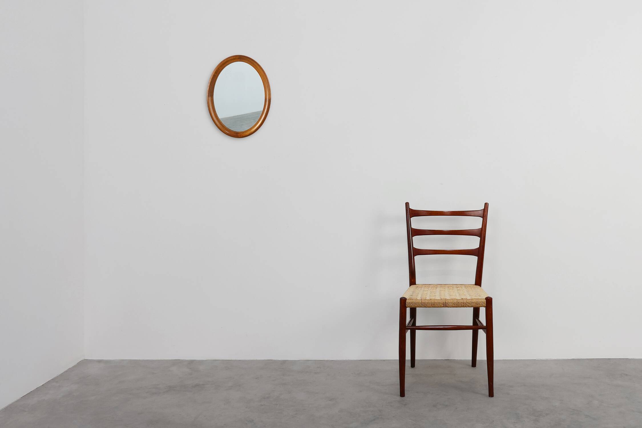 Mid century oval oak Mirror, Belgium 1950s