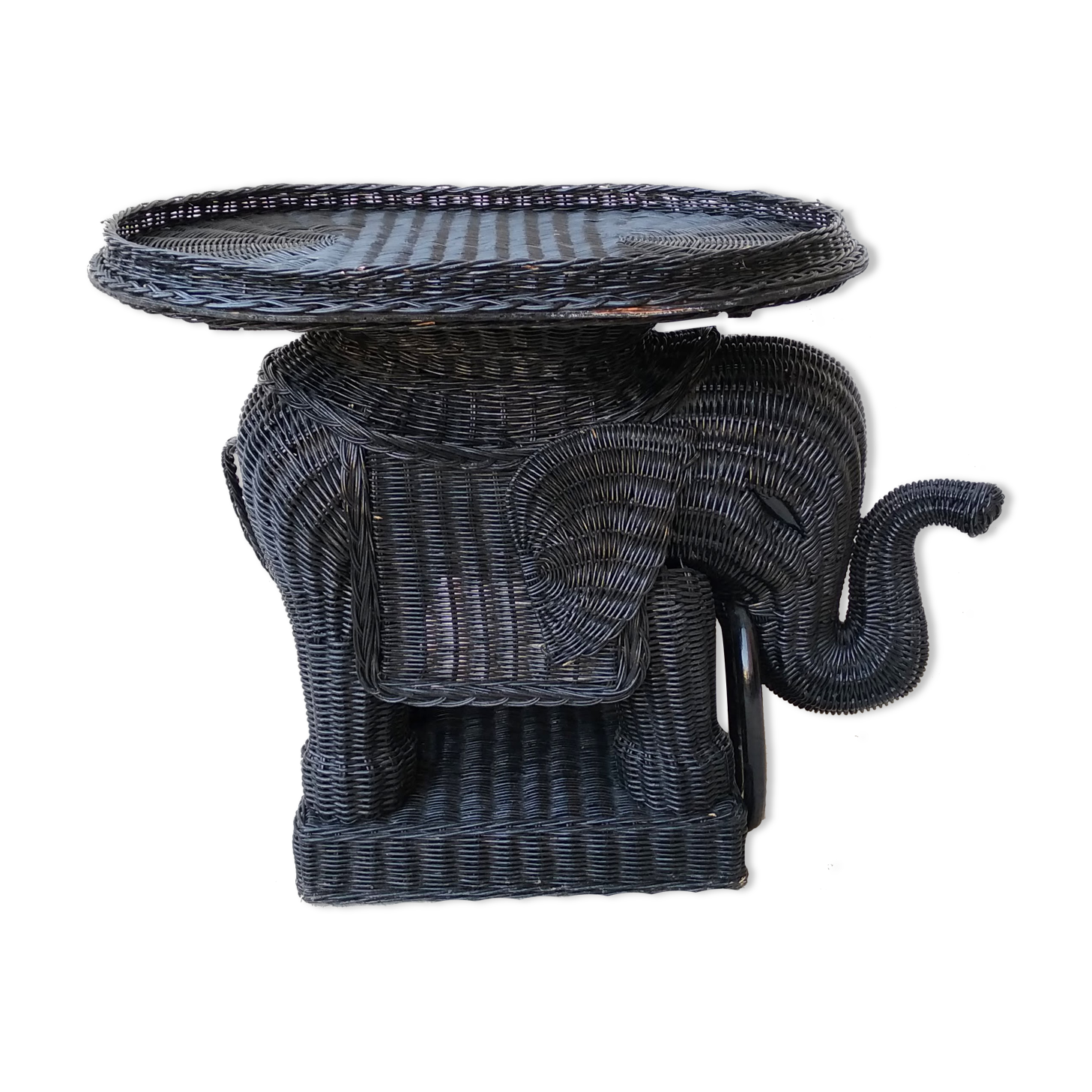 Table éléphant rotin vintage