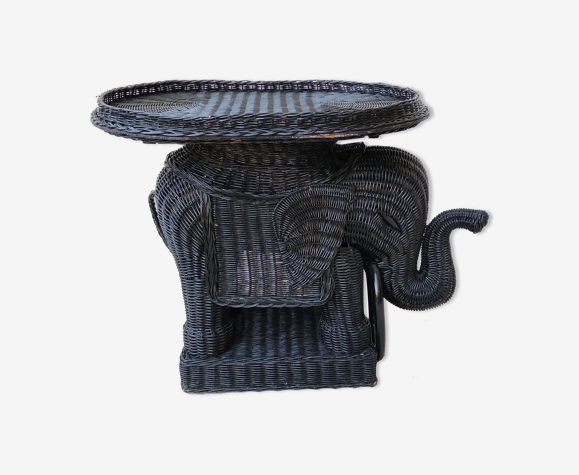 Table éléphant rotin vintage