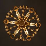 Hollywood Regency Brass & Crystal Glass Ceiling Lamp from Palwa