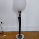 Mazda lamp chrome brass wood opaline globe