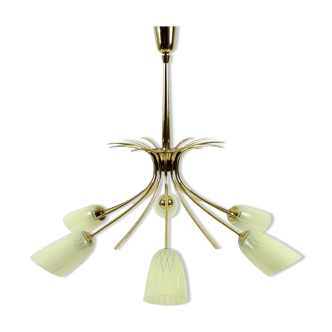 Brass and glass chandelier, 1950s