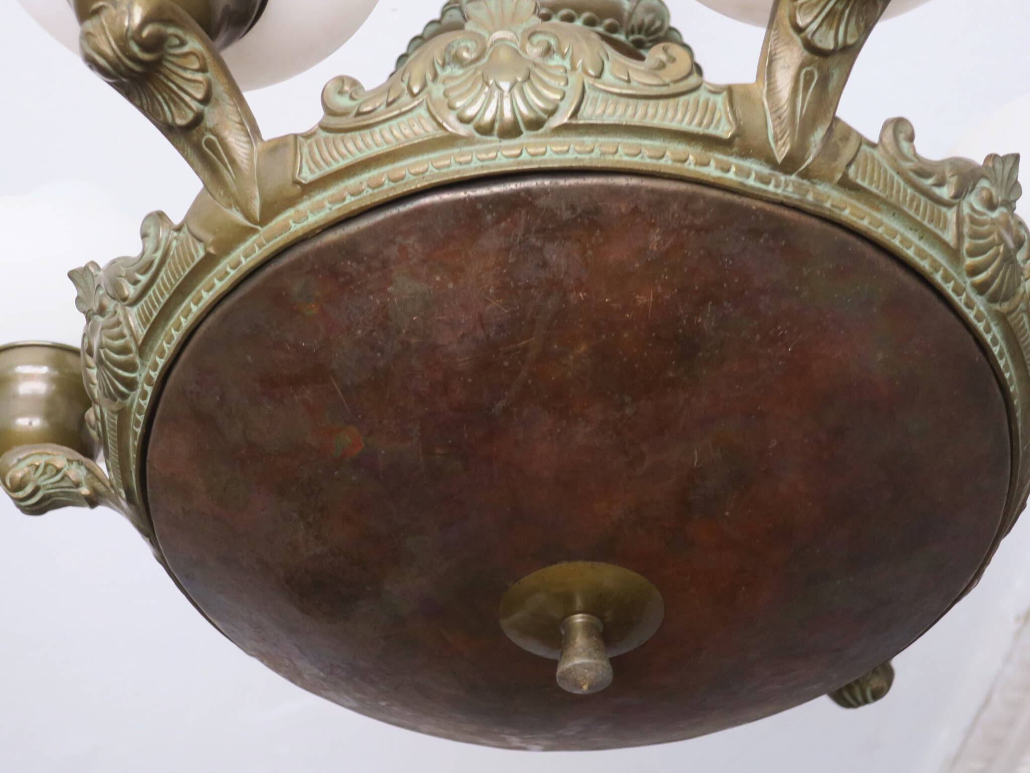 Antique bronze and alabaster 6-light chandelier, 1910
