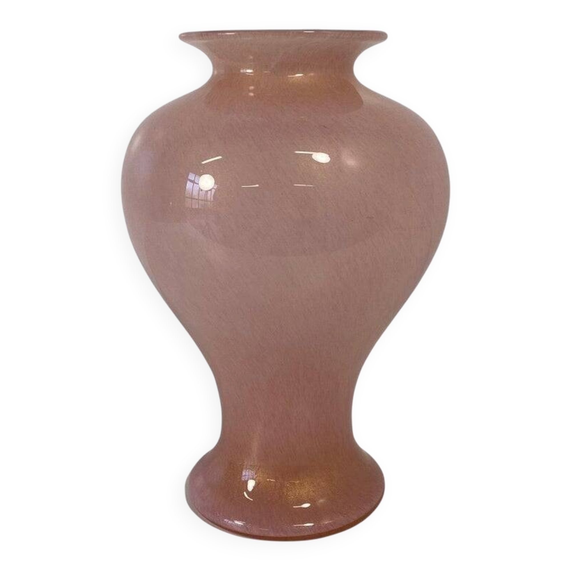 Vase en verre de Murano rose poudre italienne et feuille d'or par Barovier & Toso