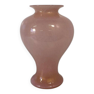 Italian Powder Pink and Gold Leaf Murano Glass Vase by Barovier & Toso