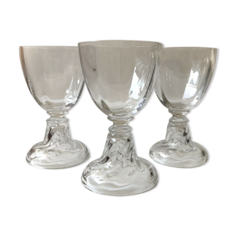 Set de 3 superbes verres à vin art déco en cristal à pied torsadé base large