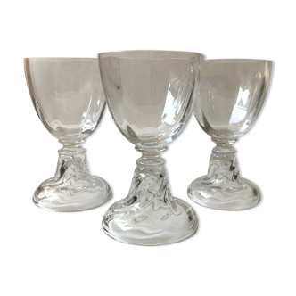 3 stunning art deco crystal wine glasses with twisted foot wide base