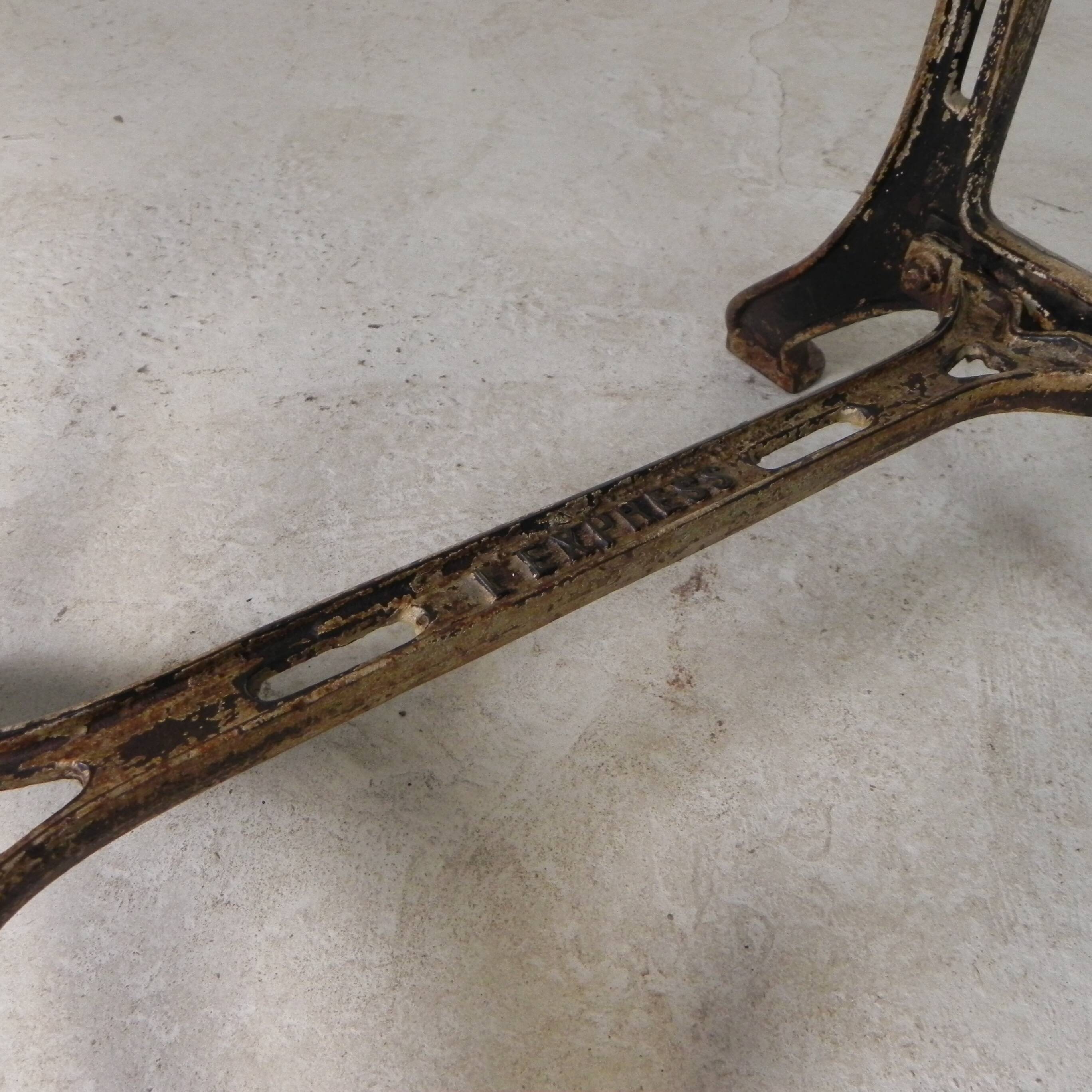 Industrial table, garden table with hard stone slab on cast iron frame, 1930s