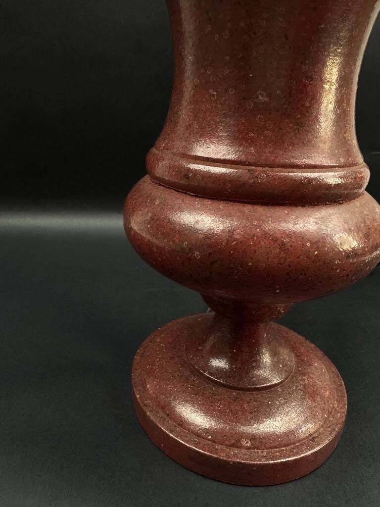 Lamp base in reconstituted stone, red "oxblood", 20th century