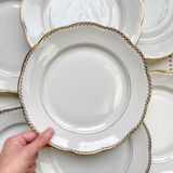 7 Vintage White and Gold Porcelain SPF Dinner Plates – Geometric