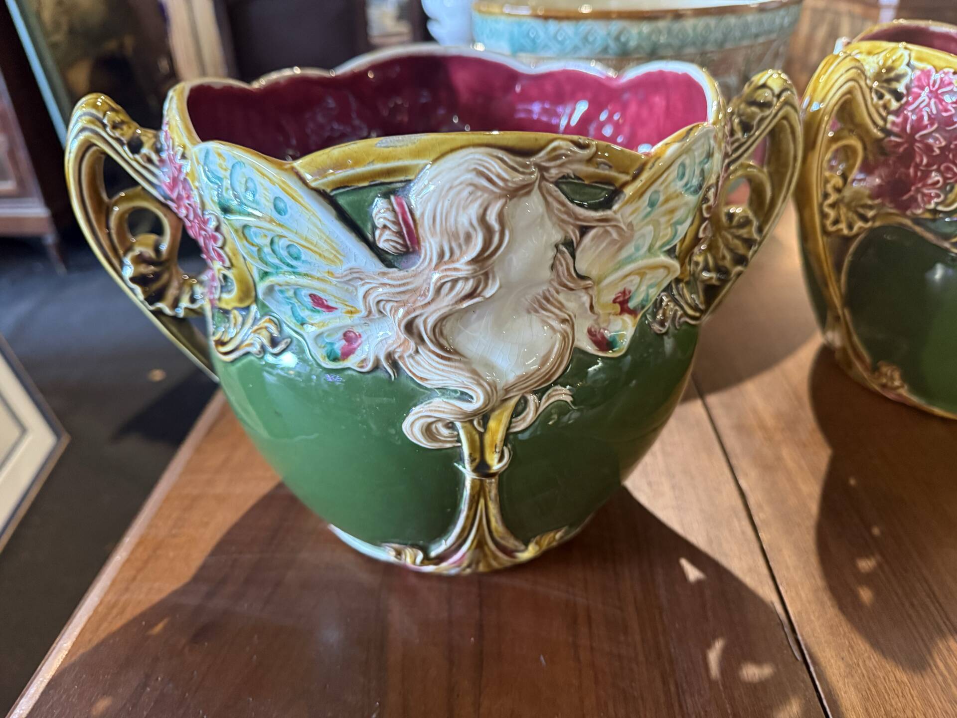 Pair of slipware plant pots in Art Nouveau style