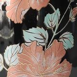 Asian baluster vase, with undulations. ceramic. floral motifs, exotic bird. exclusive décor. high 26 cm
