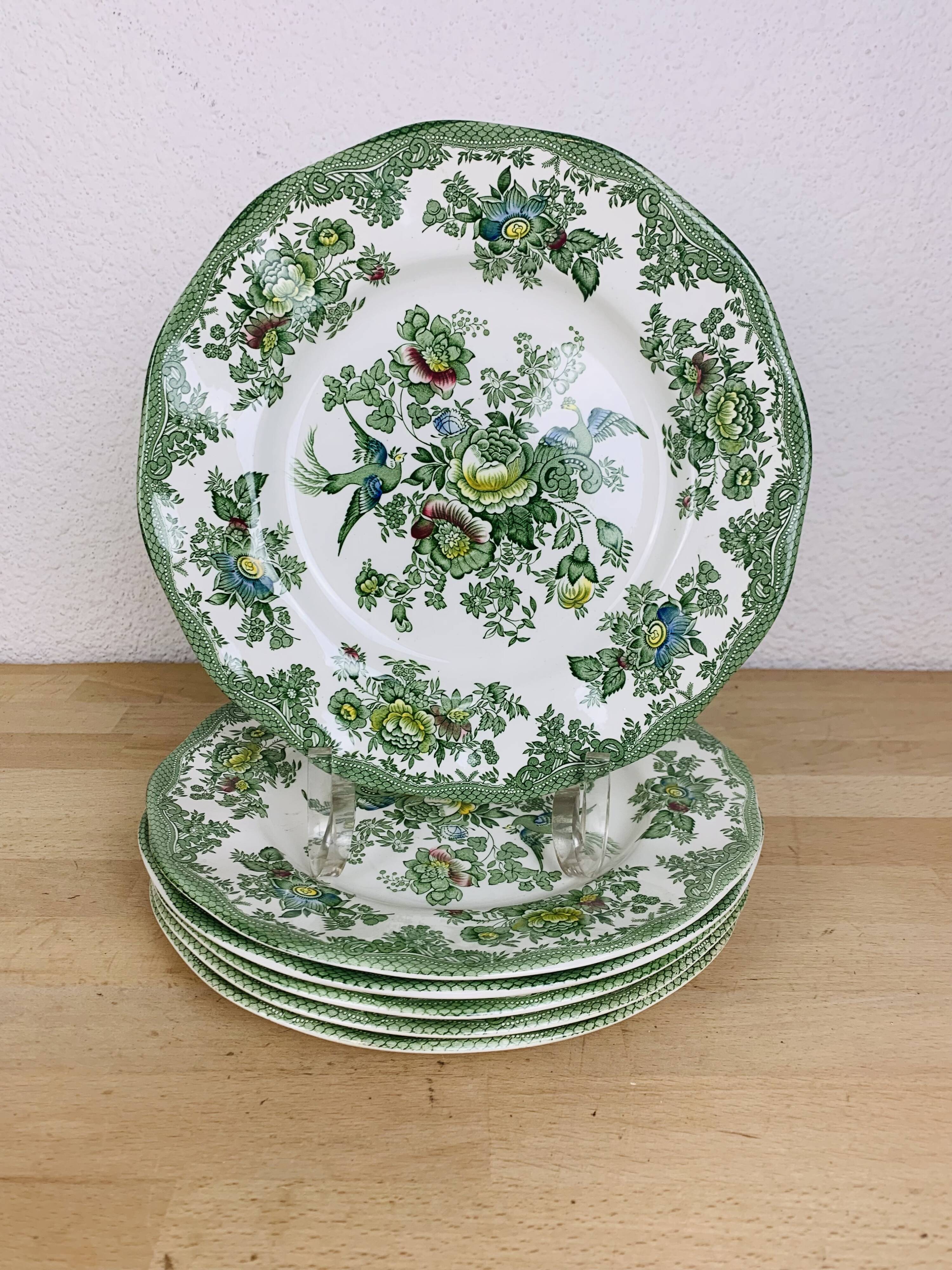 6 flat plates Wedgwood Oriental Pheasants green