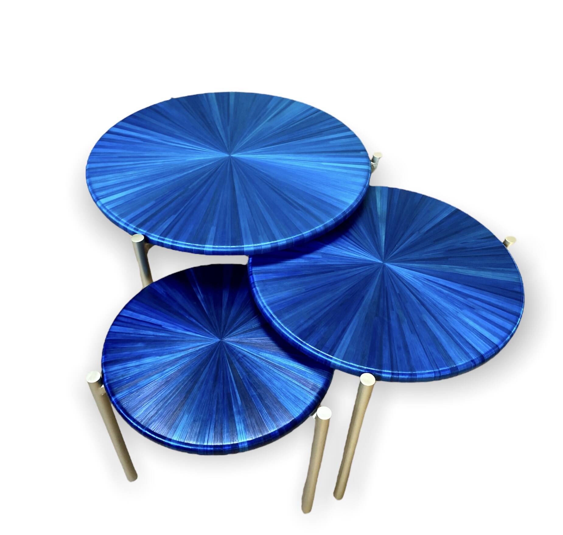 Straw marquetry nesting tables