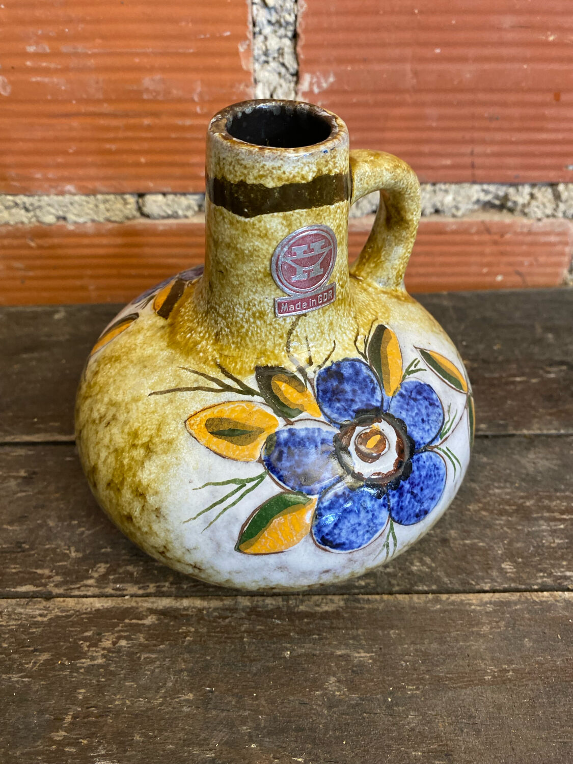 Antique soliflore vase veb polychrome ceramic flowers gdr vintage