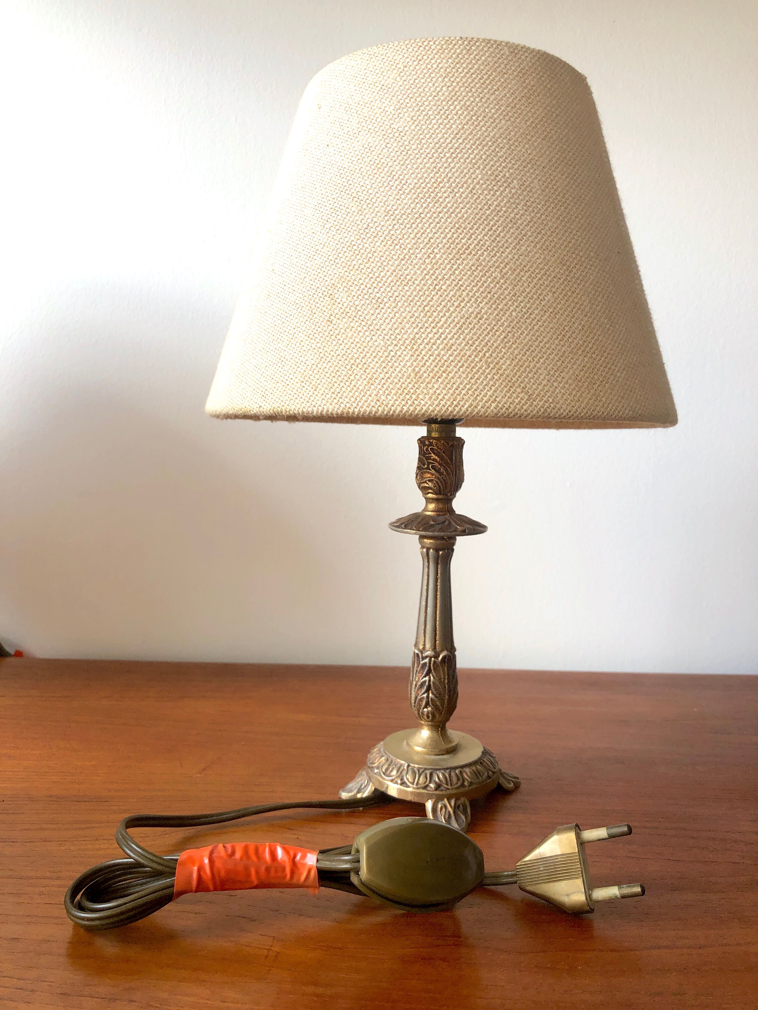 Pair of brass and jute bedside lamps