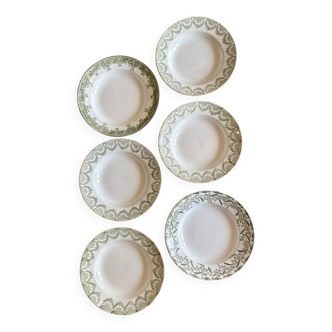 Set of 6 mismatched vintage ironstone plates